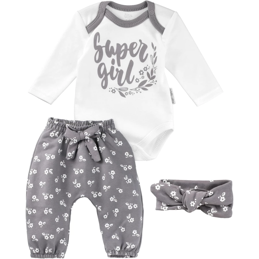 Baby Sweets 3tlg Set Body + Hose + Mütze Lieblingsstücke weiß grau