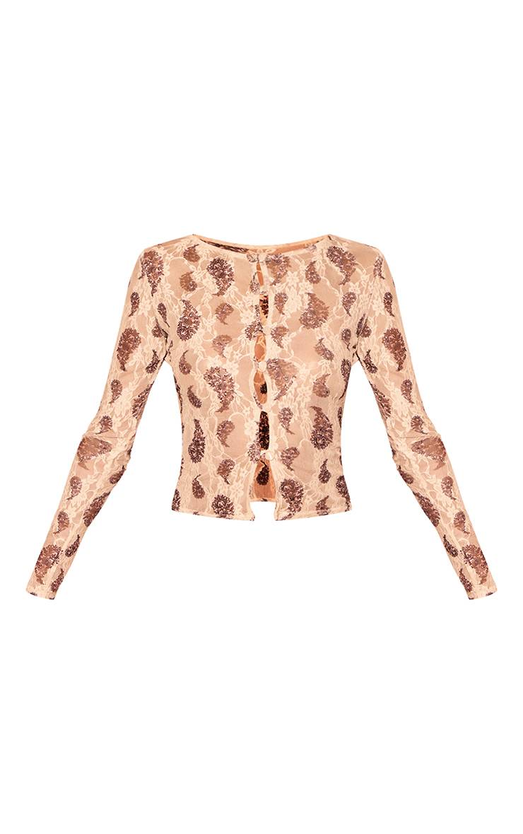 Crème Haut Court Boutonné En Dentelle Imprimé Paisley Ensemble Coordonné