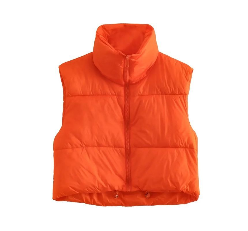 Firebird - Opstaande kraag effen cropped gewatteerd vest met rits
