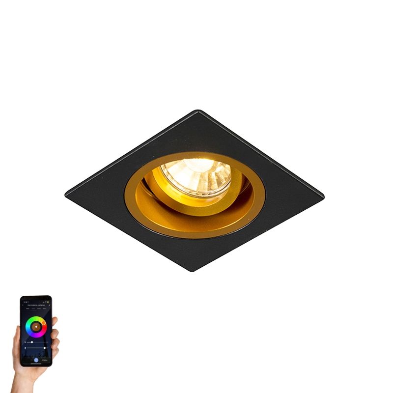 Smart inbouwspot zwart met goud vierkant incl. Wifi GU10 - Chuck