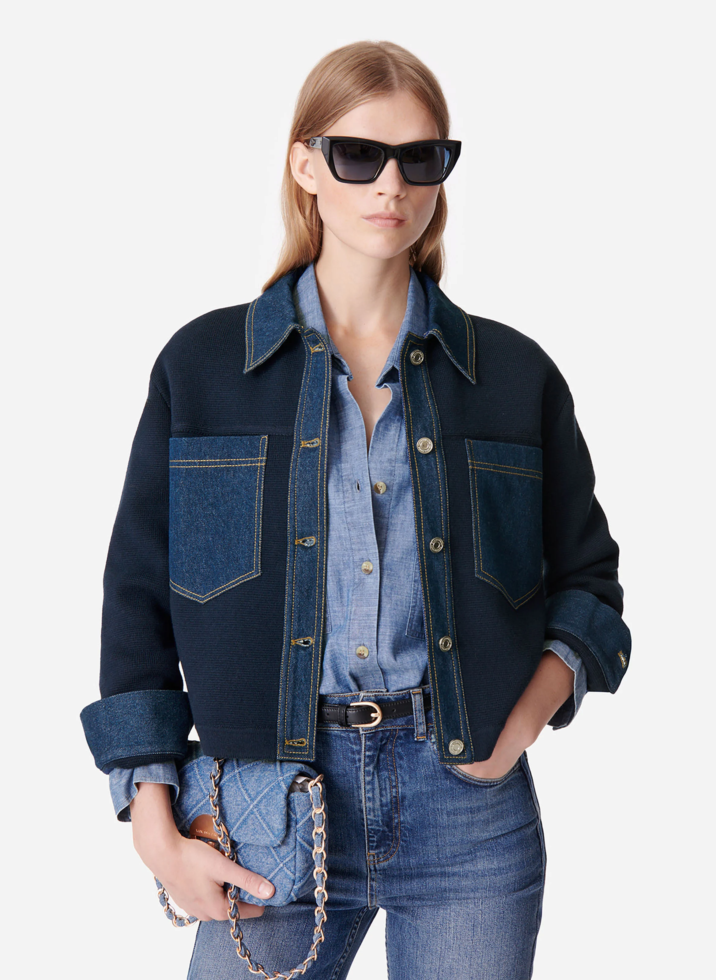DENVER - Veste droite col classique en laine mélangée | Bleu