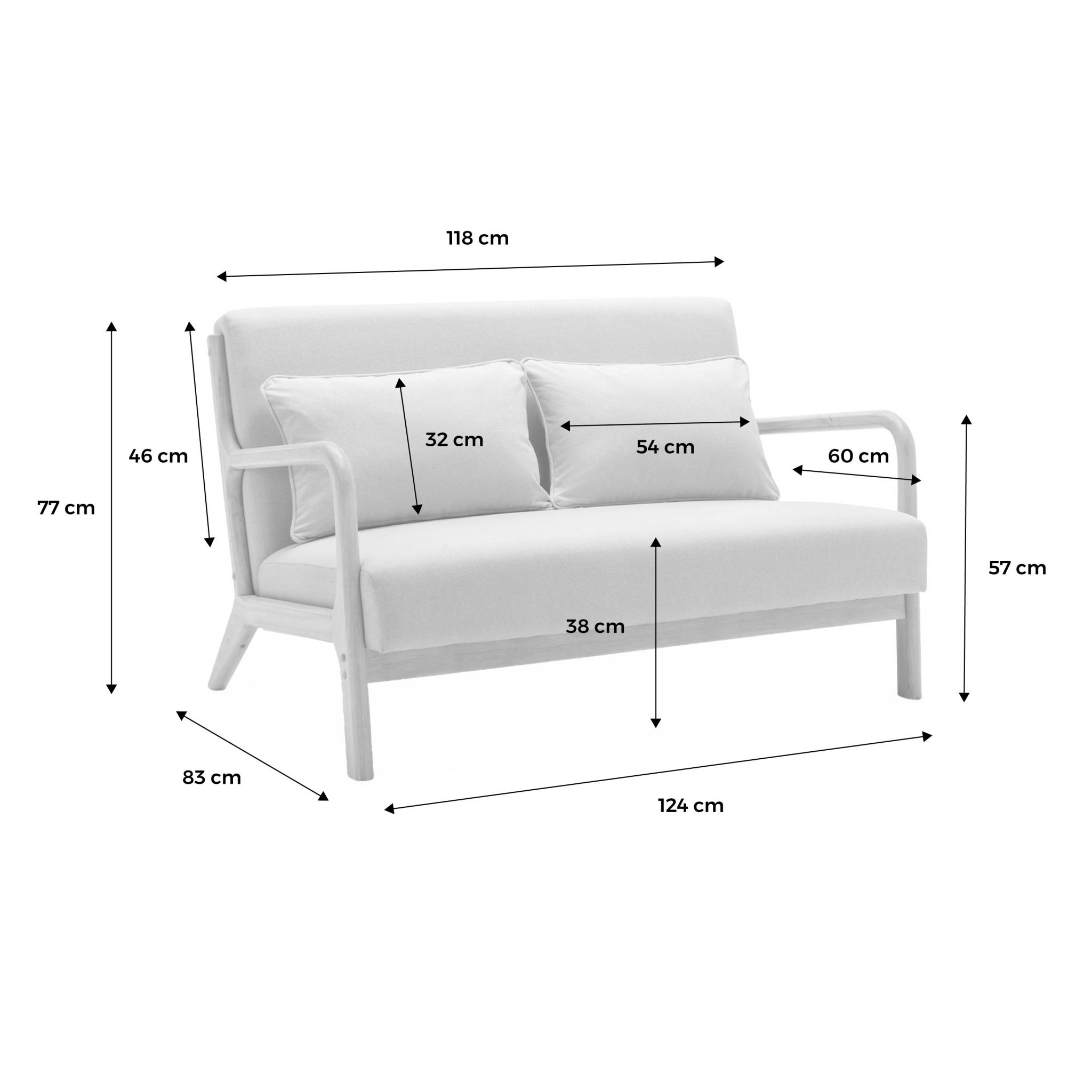 Banquette 2 places + fauteuil en bois et tissu bouclette