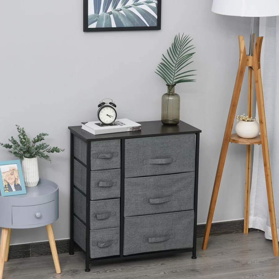 HOMCOM Kommode mit 7 faltbaren Stoffschubladen grau