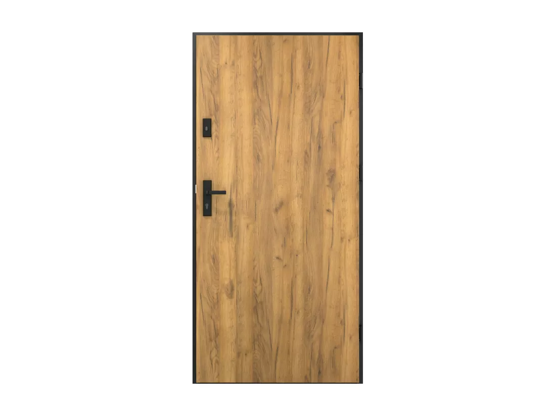 Porte d'entrée pleine en acier H207 x L100 cm - Effet chêne avec rayures noires - poussant gauche - COBRITA