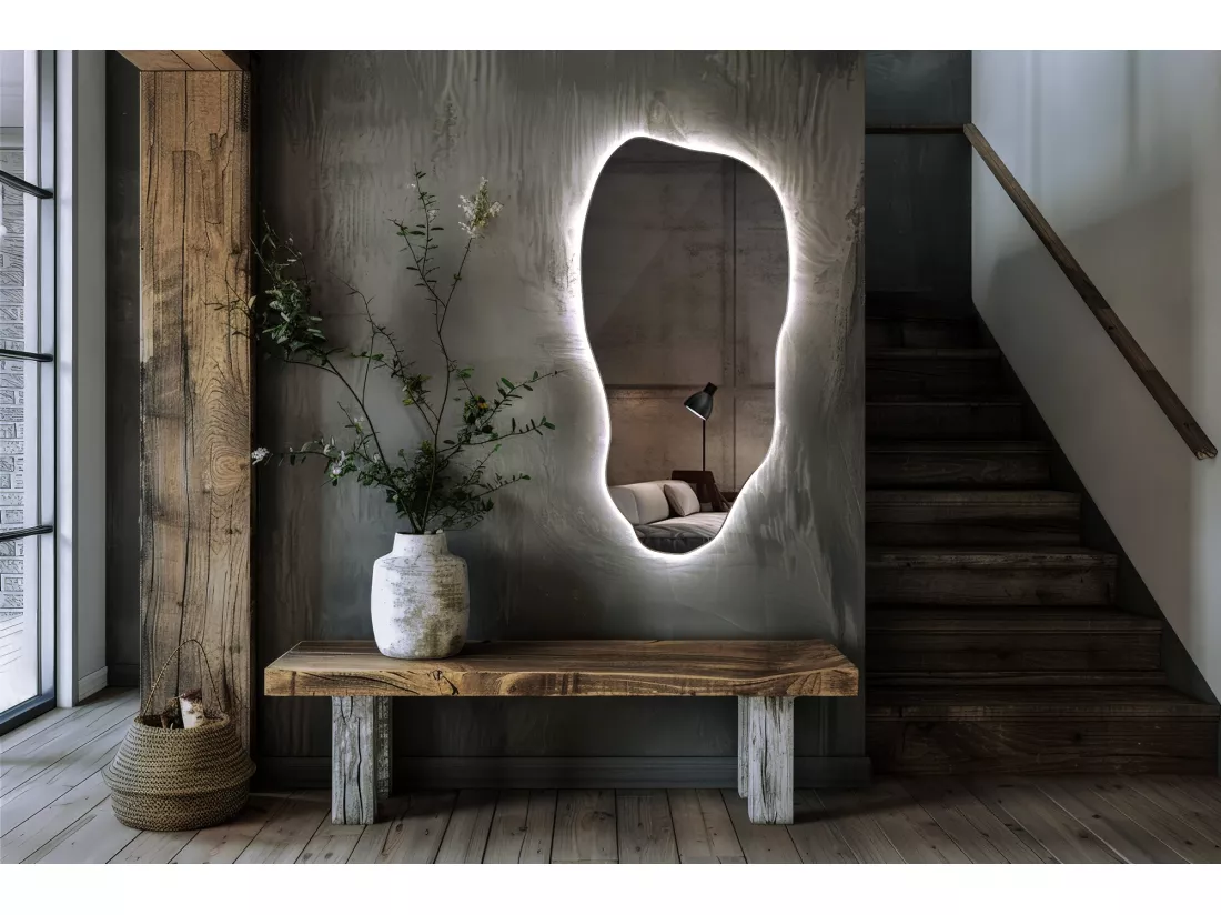 Miroir LED froid forme irrégulière style moderne unique 45 cm x 90 cm - lumière froide