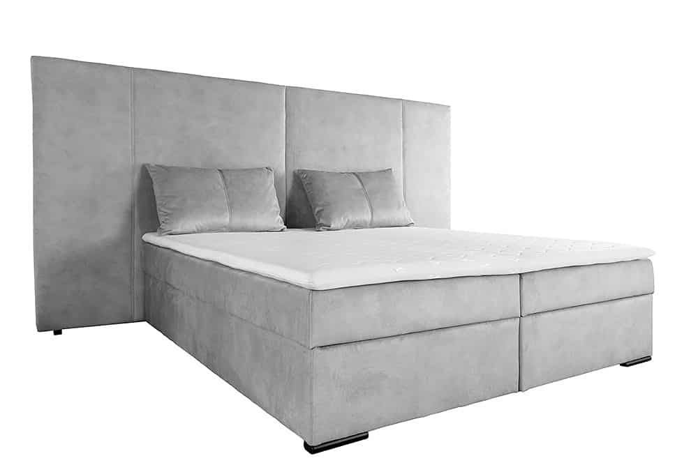 Design Boxspringbett SUITE HOTELBETT 180x200cm silber grau Samt inkl. Stauraum Topper