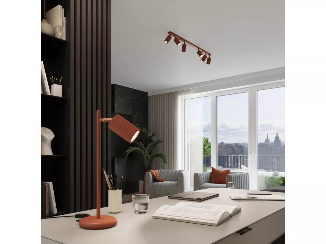 Lampe de bureau Karbon minimaliste en aluminium - 1 sources lumineuses - L.14,5 x H.43 cm - ocre rouge