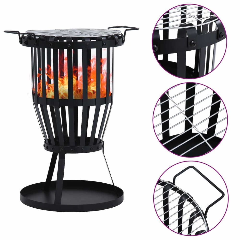 Panier de foyer de jardin avec gril de barbecue acier 47,5 cm