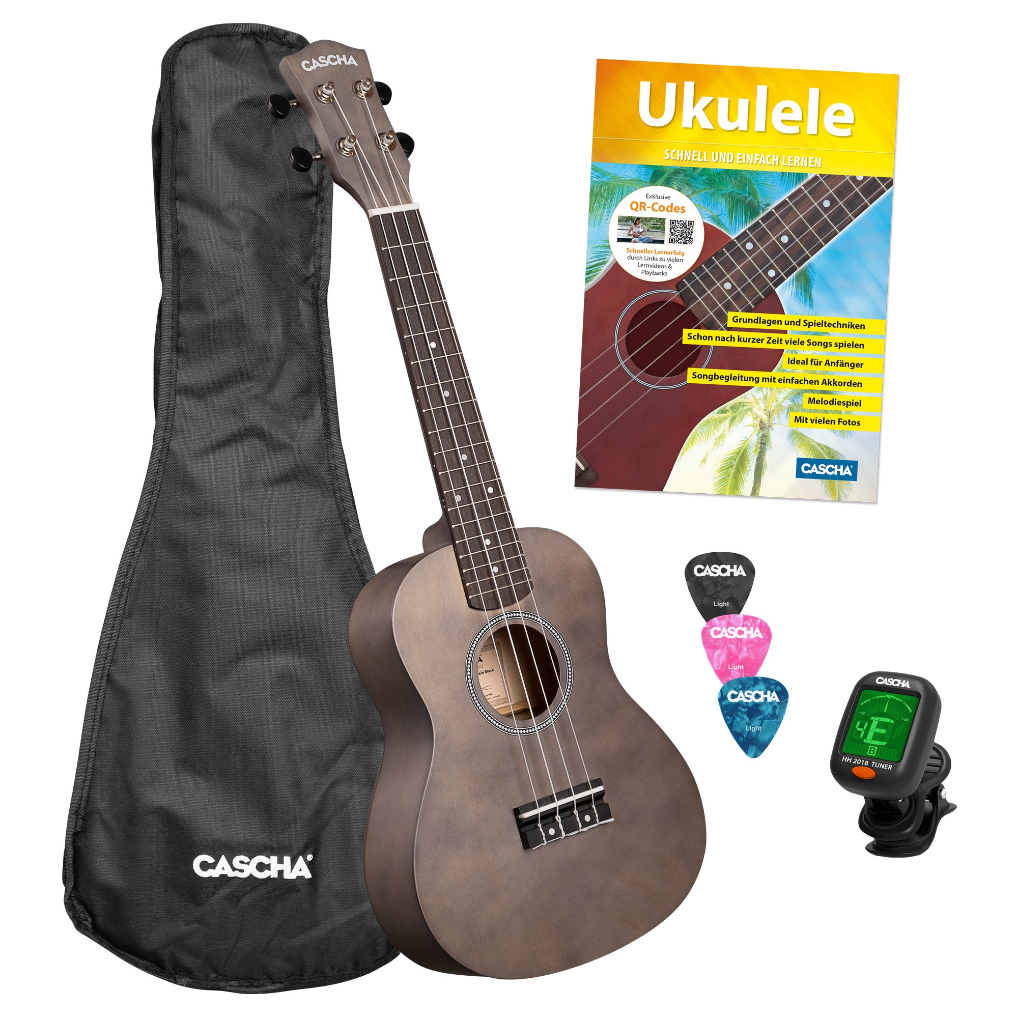 Cascha CUC101S concert ukelele set zwart