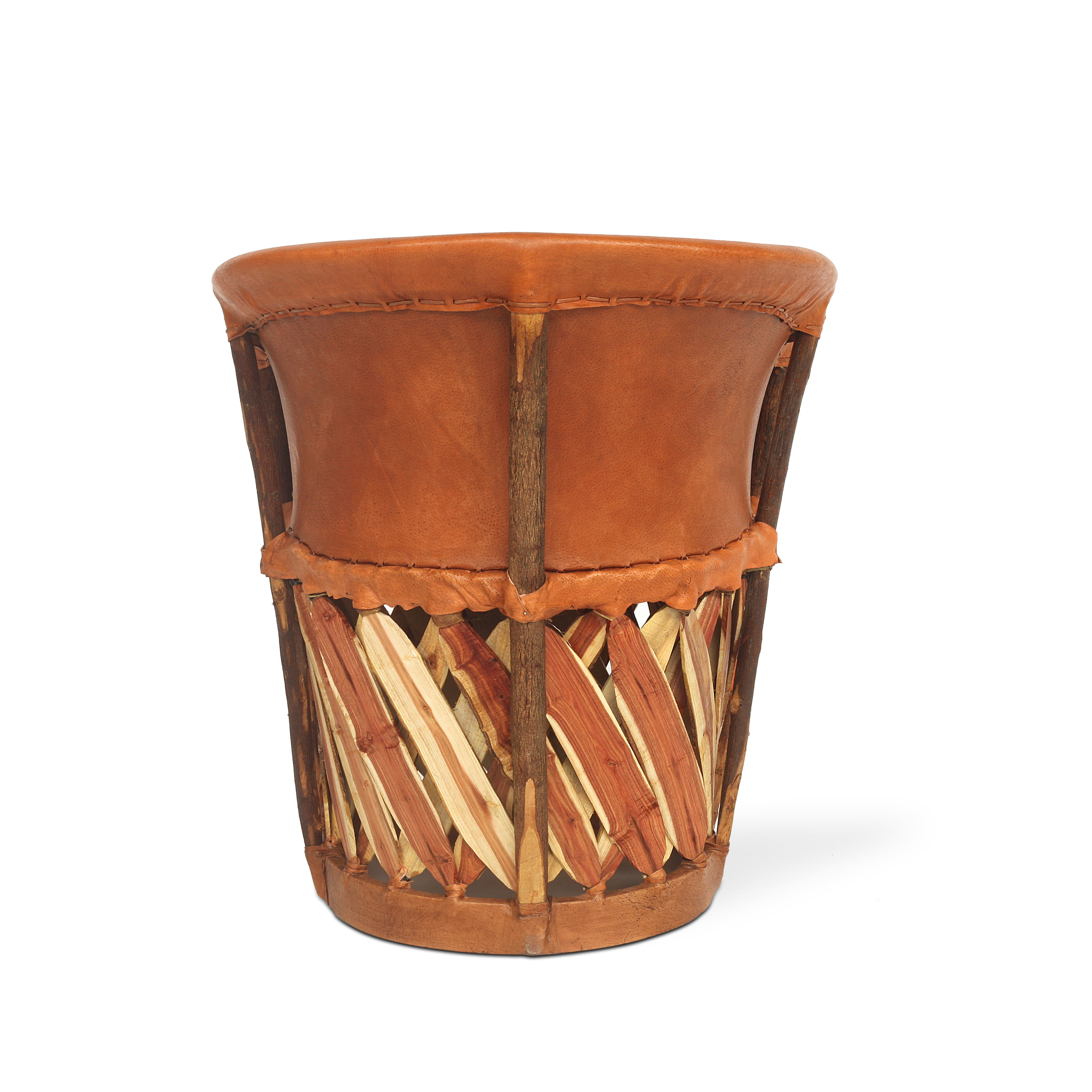 Ledersessel 'Equipales' mit Holzelementen und floralem Muster, braun, B 65 cm, H 80 cm, L 55 cm von fischer's lagerhaus