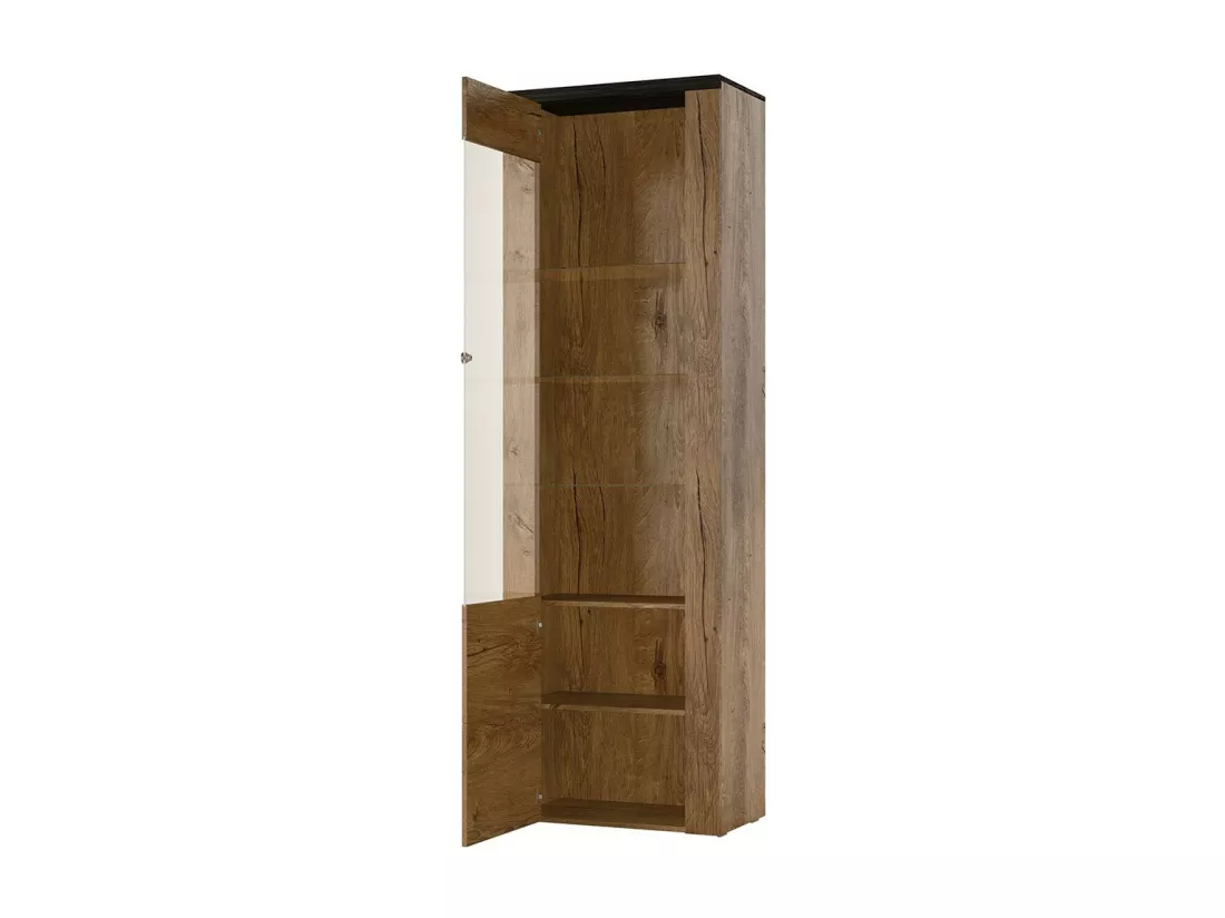 Vitrine haute design 1 porte avec éclairage LED collection SANTIAGO. Coloris chêne.