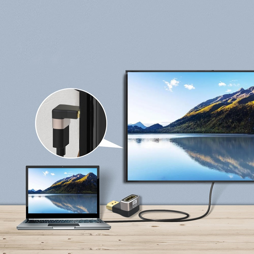 HDMI (M) auf HDMI (W) 2.1 90° Grad Winkel Adapter mit vergoldetem Stecker (8K@60Hz) - Space Grau