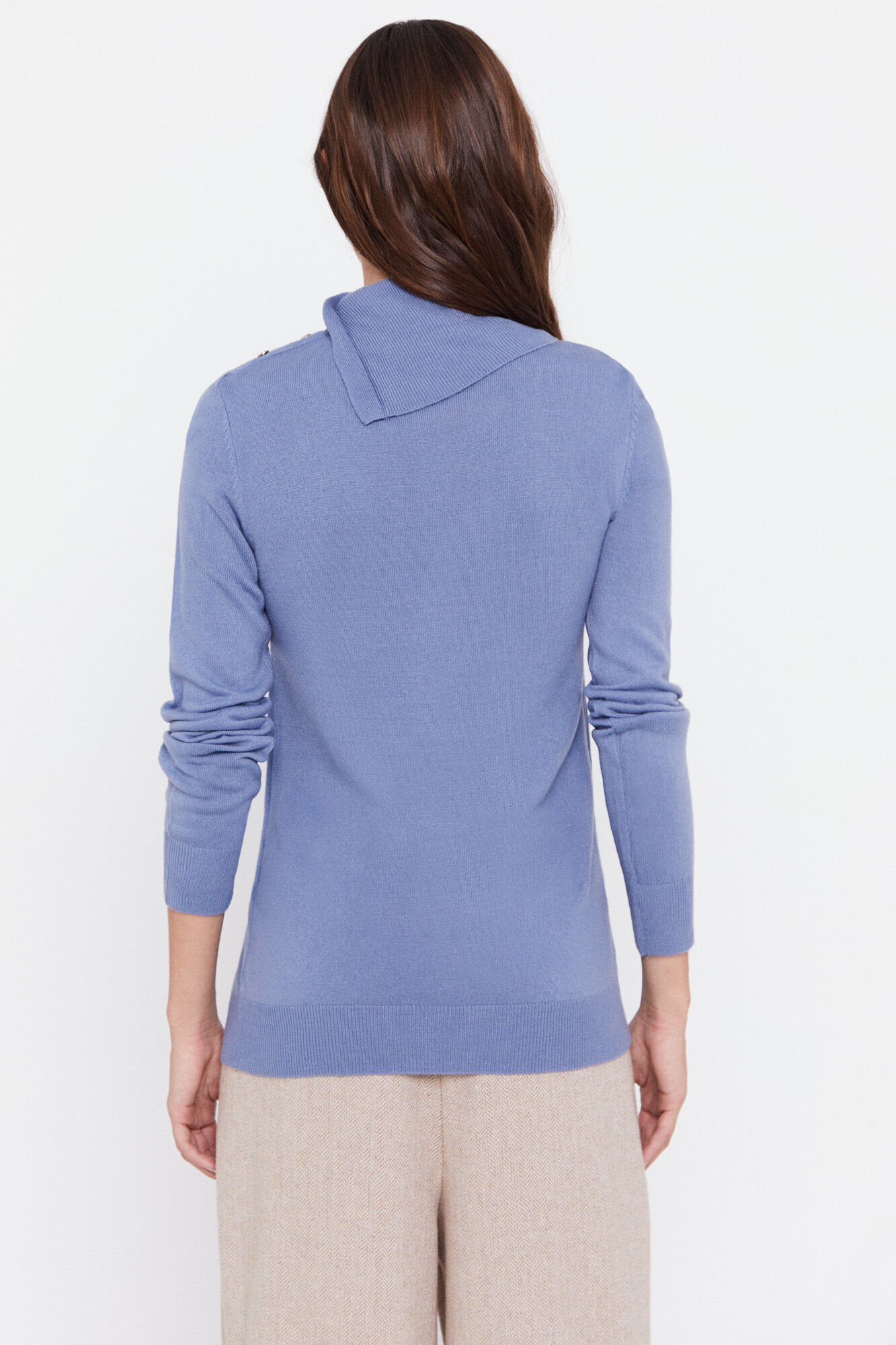 Camisa de malha macia com botões - Azul