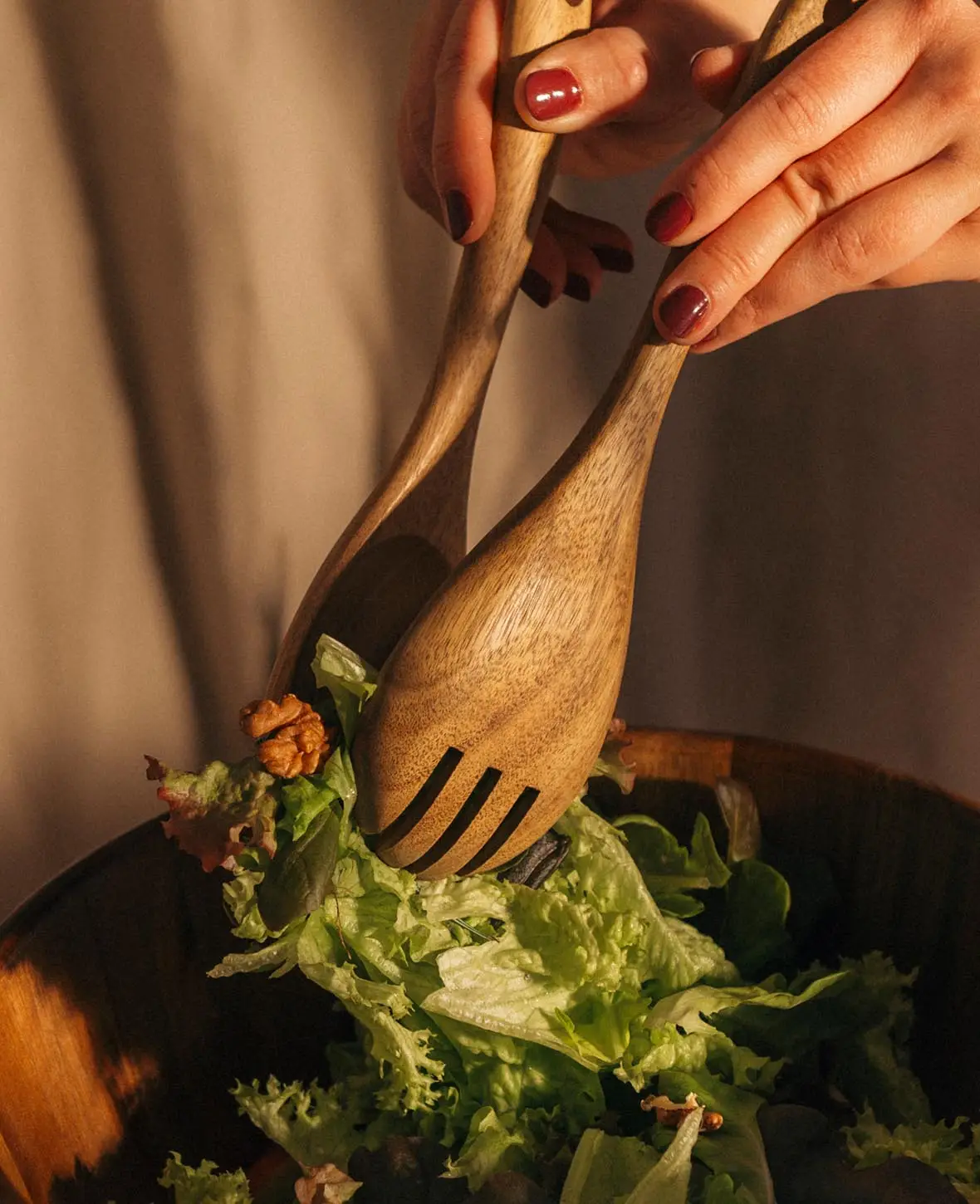 (2-tlg. Set) Akazienholz Salatbesteck Küchen Besteck - Braun