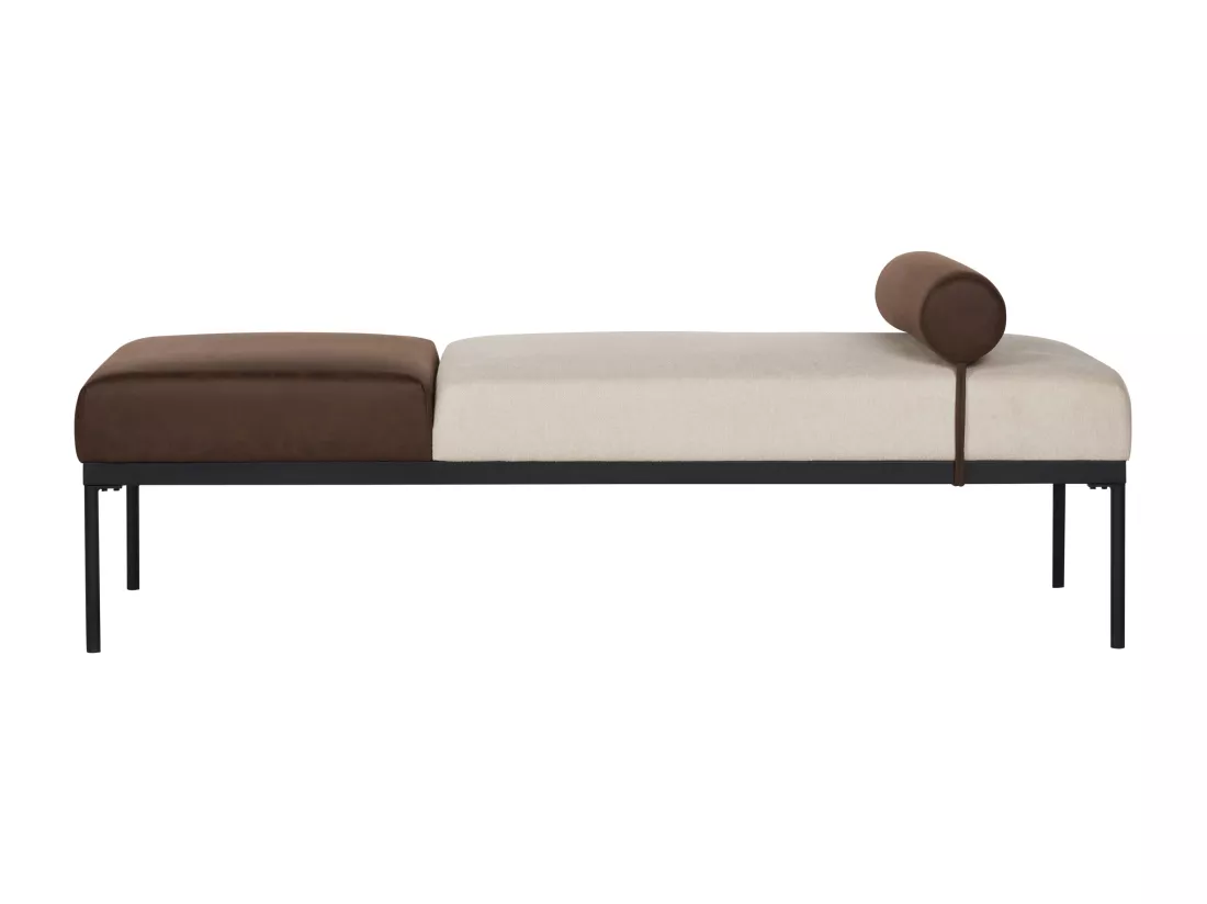 Chaise longue en lin synthétique et en similicuir beige et marron foncé MALMOS
