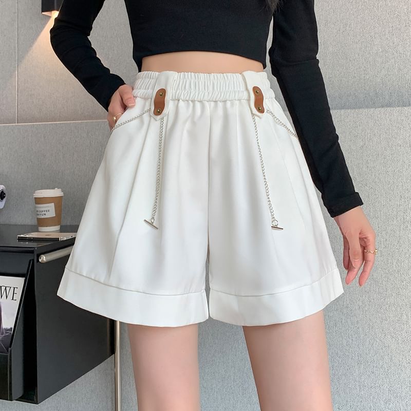 Dragan Pulse - Effen korte broek met elastische taille en kettingaccent