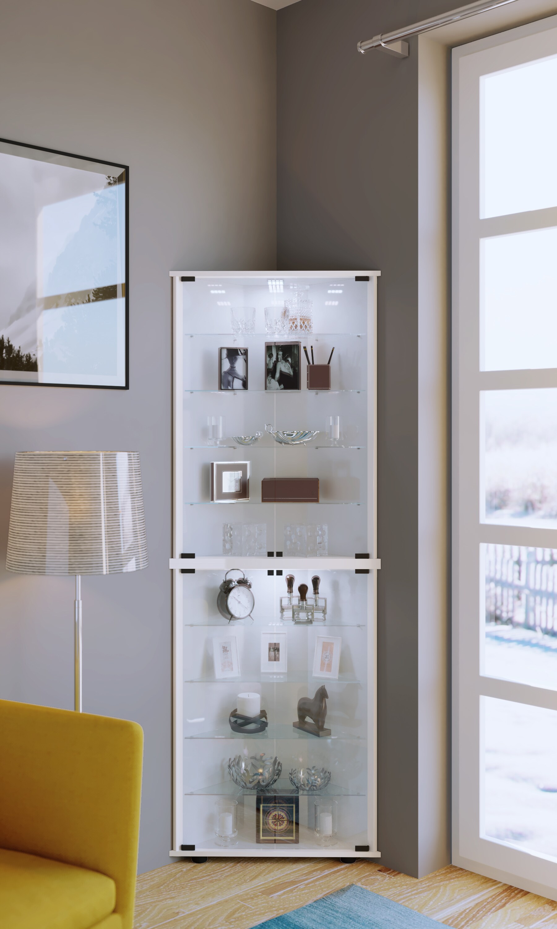 VCM Holz Glas Vitrine Sammelvitrine Glasvitrine Eckvitrine Standvitrine Vecko XL