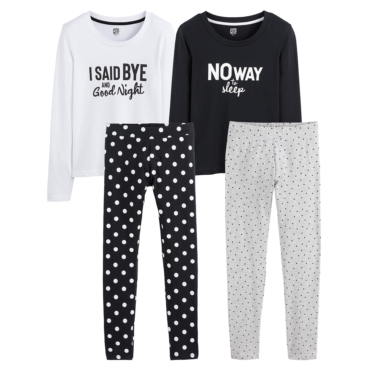 COLEÇÃO LA REDOUTE<br>Conjunto de 2 pijamas com estampa de texto e bolinhas