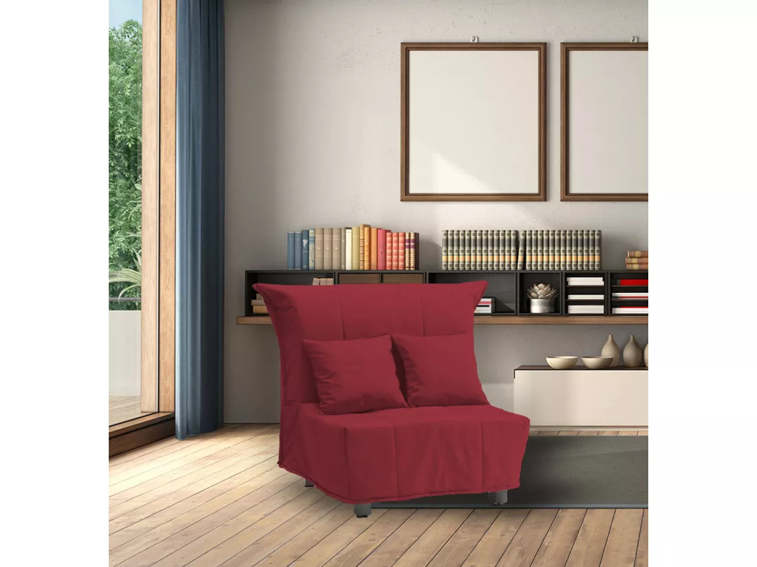 Canapé-lit Dabargi, Canapé simple, 100% Made in Italy, Fauteuil de salon avec ouverture trolley, en tissu rembourré, avec coussins inclus, 85x90h85 cm, Rouge
