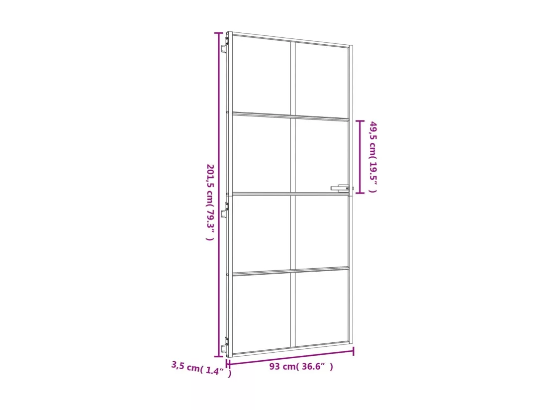 Porte intérieure mince doré 93x201,5 cm verre trempé aluminium