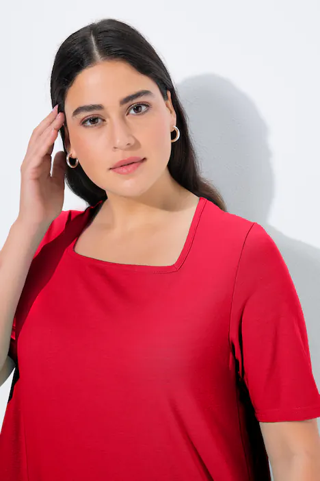 T-Shirt, A-Linie, Carré-Ausschnitt, Halbarm, rot