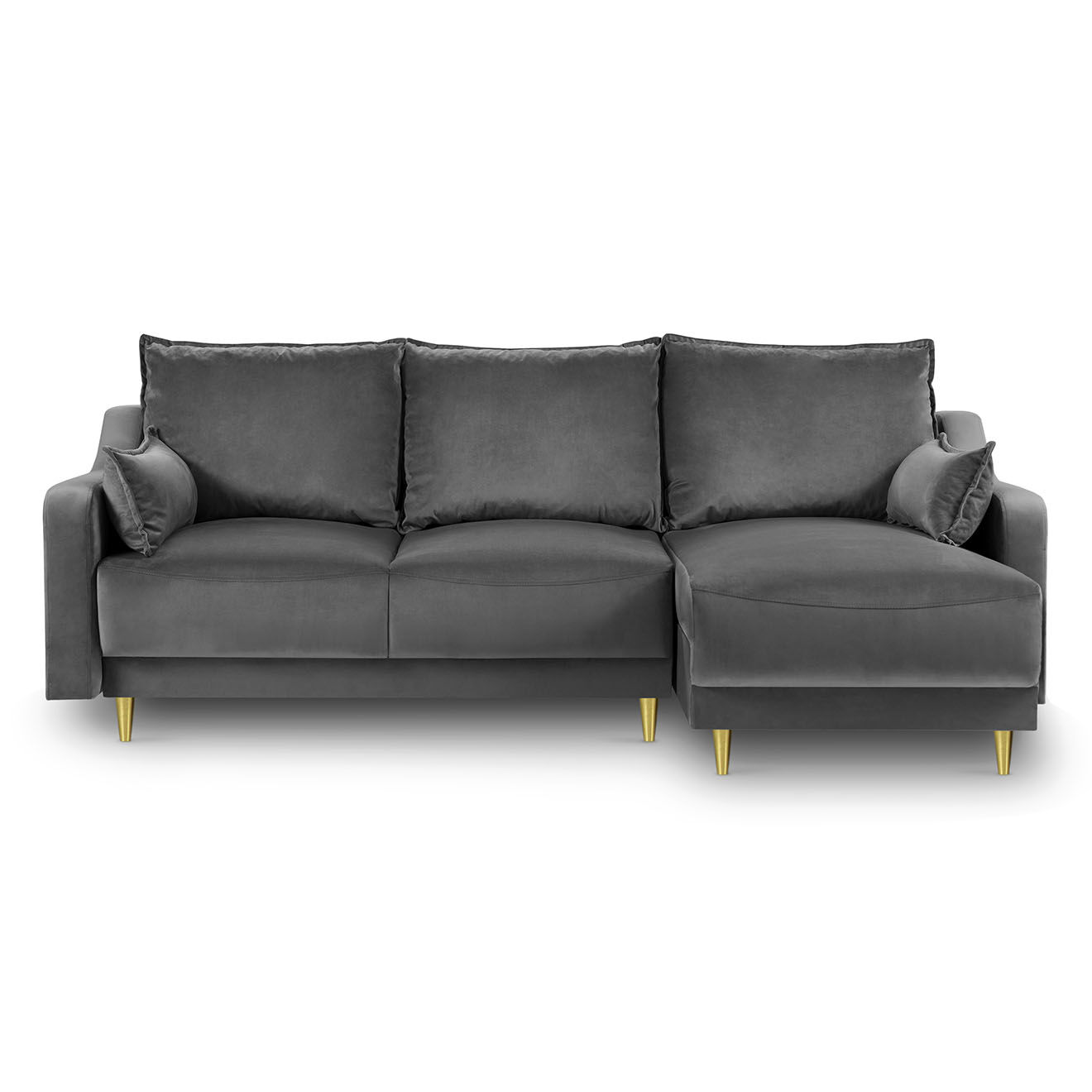 Mazzini Sofas Canapé d'angle droit réversible Convertible & Coffre en Velours Freesia gris clair - 220x150x90 cm