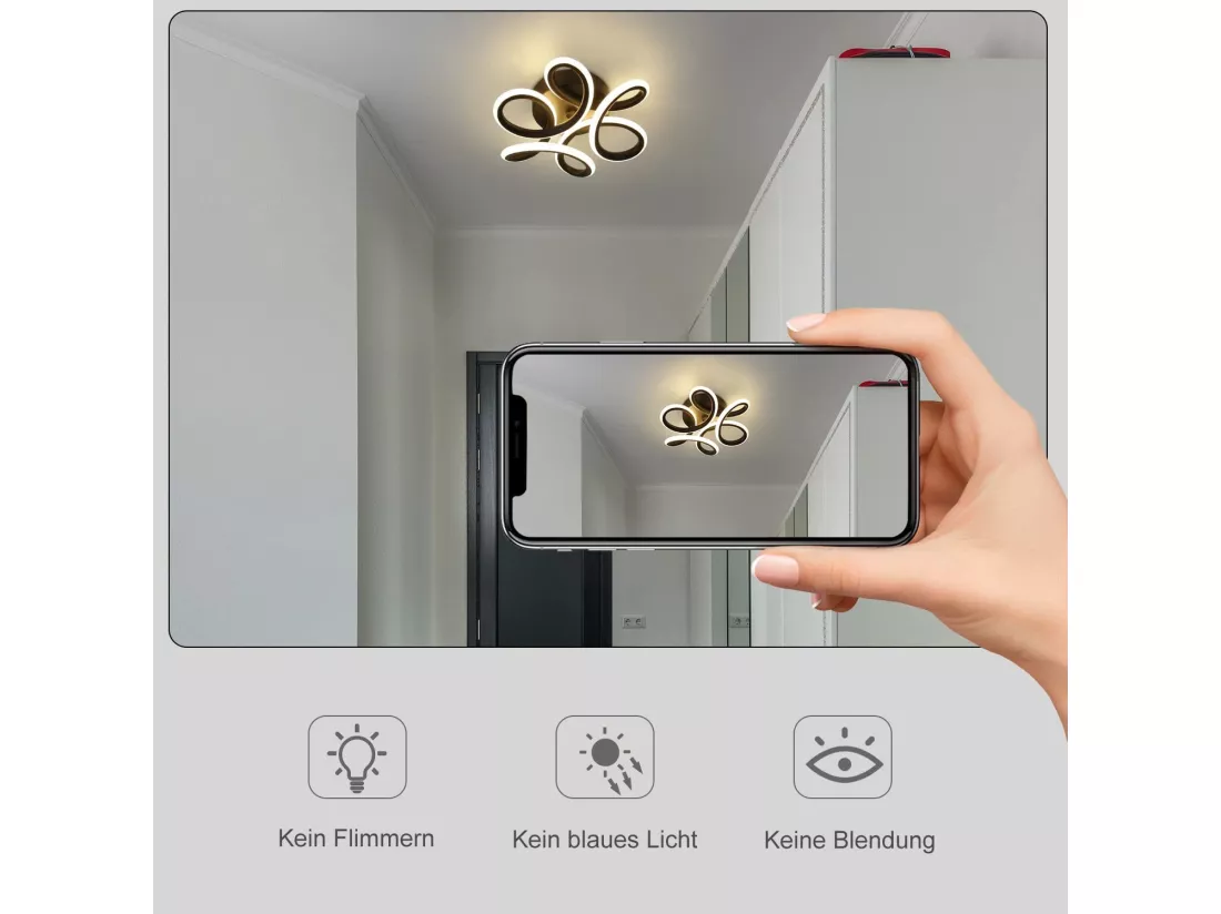 NETTLIFE Plafonnier LED Noir 17W 3000K Lampe de Couloir Moderne Blanc Chaud Géométrie Design Métal pour Couloir Entrée Chambre Cuisine
