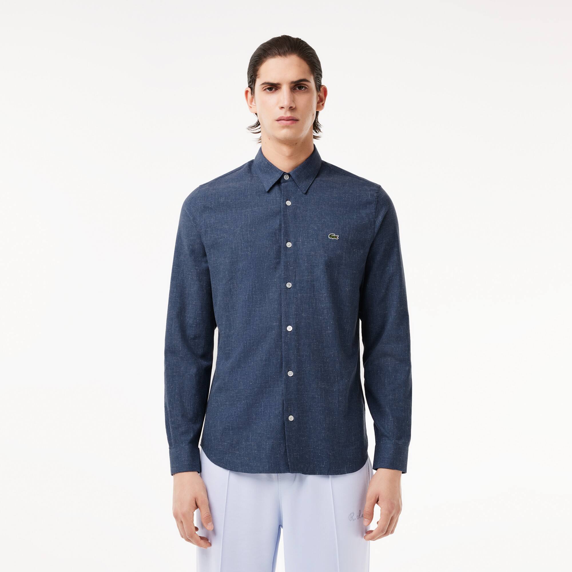 Herren Slim Fit Baumwoll Chambray-Hemd Lange Armel - Blau - Lacoste - Herren