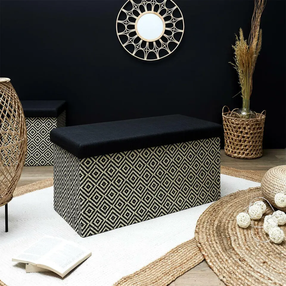 Home Deco Poefje - opbergbox - donkerbruin/zwart - 76 x 38 cm