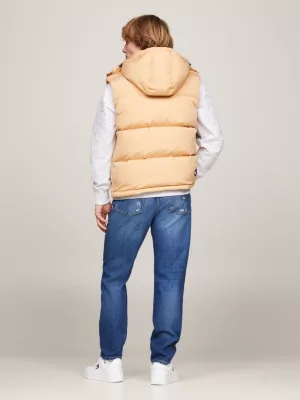 Colete puffer Alaska com capuz e plumas