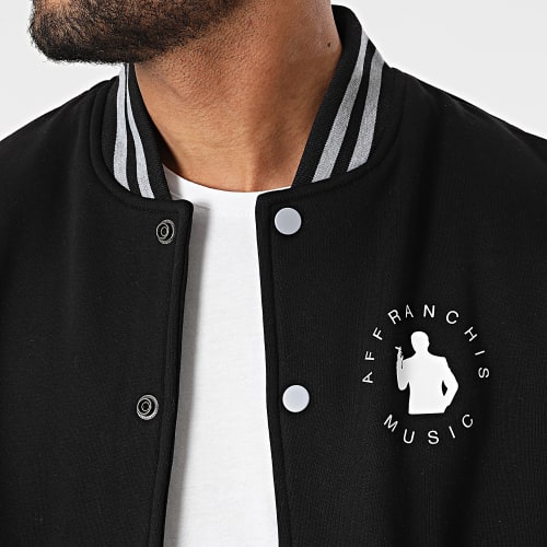Veste Teddy Silhouette Noir Gris Chiné Blanc
