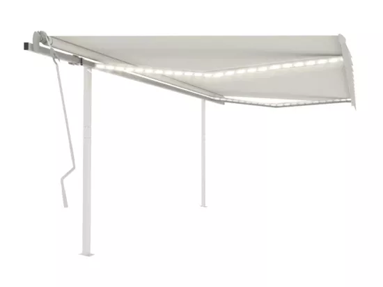 Auvent manuel rétractable avec LED 4,5x3 m Crème