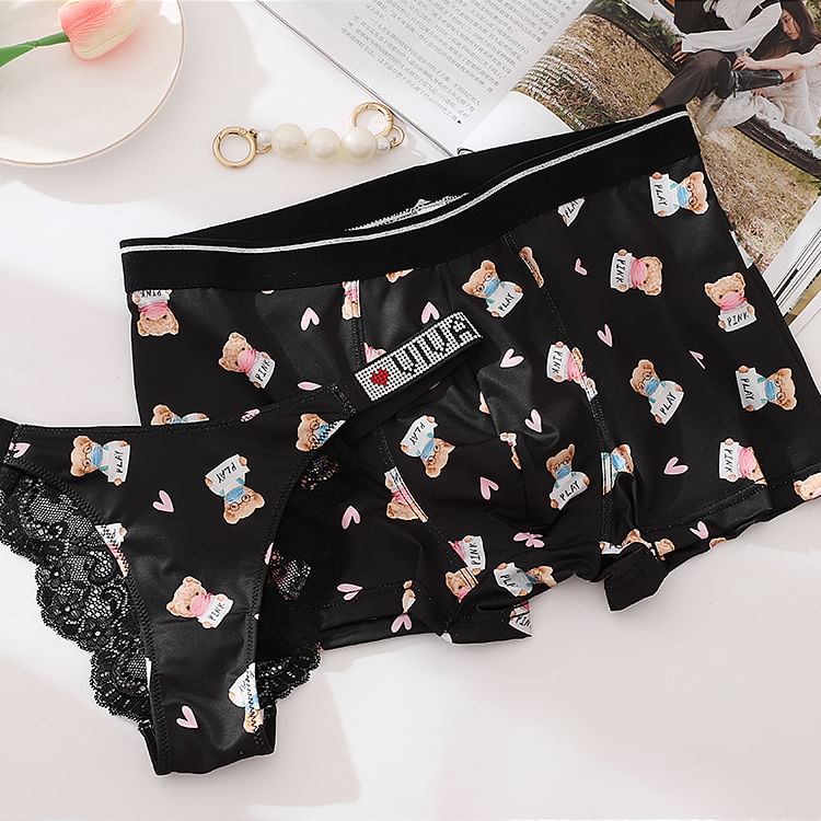 Pancherry - Matching set van mesh panty's, strings en boxers met berenprint