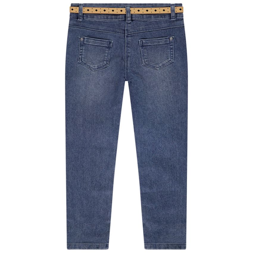 Jean slim avec ceinture ajourée pour fille - Bleu moyen