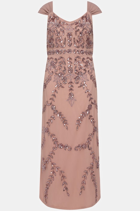 Trägerkleid, Pailletten, A-Linie, V-Ausschnitt, ärmellos