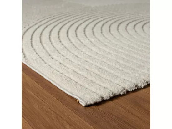 tapis chambre Ø100cm tissé crème rond motif simple CERNAN