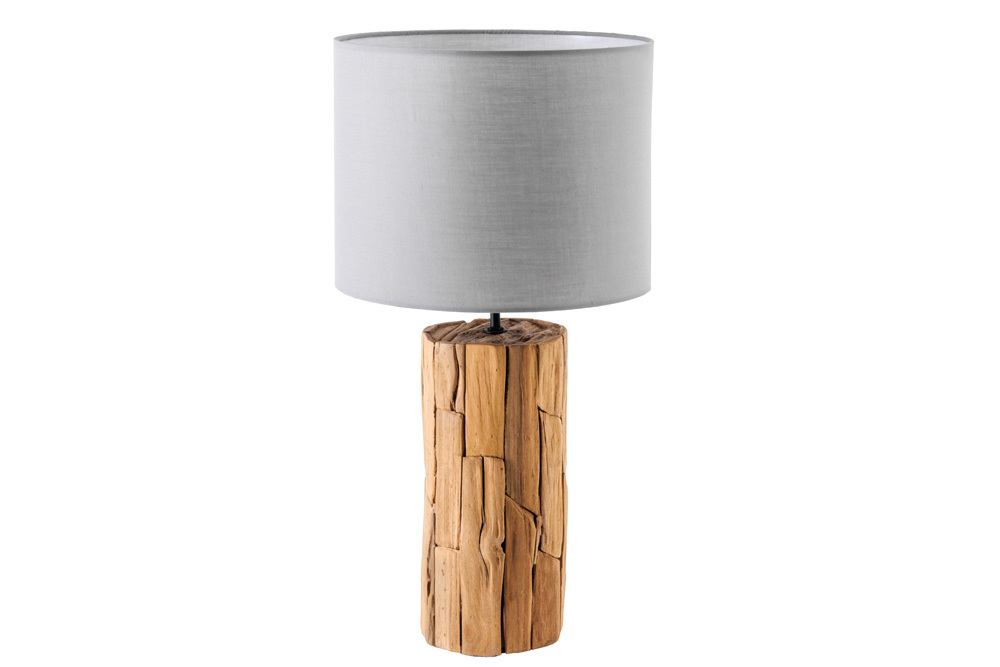 Design Tischlampe ROOTS 60cm Treibholz Leinenschirm grau handmade