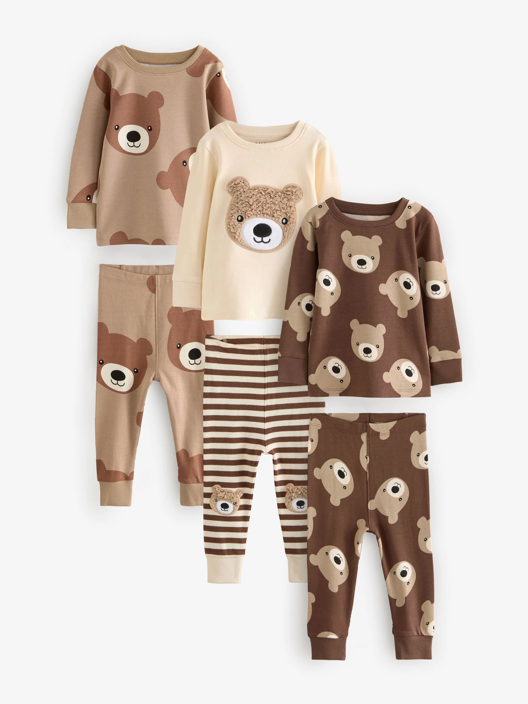 Bruin/crèmekleurig - Verpakking van 3 knusse pyjama's (9mnd-6jr)