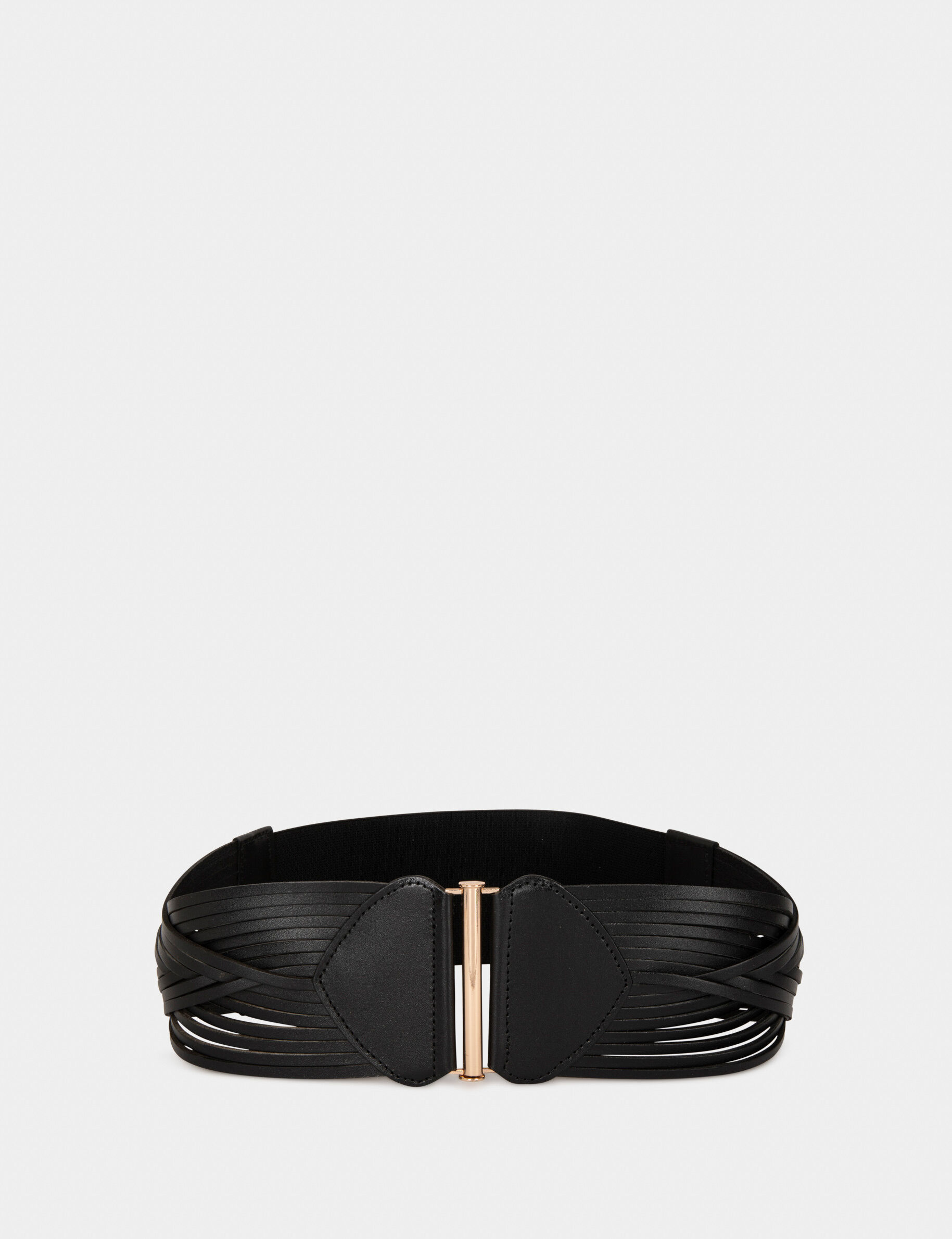 Ceinture élastiquée avec brides en cuir noir femme - noir