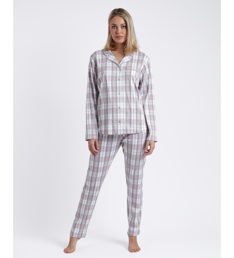 Pijama Admas de manga comprida aberto rosa claro, rosa paraíso.