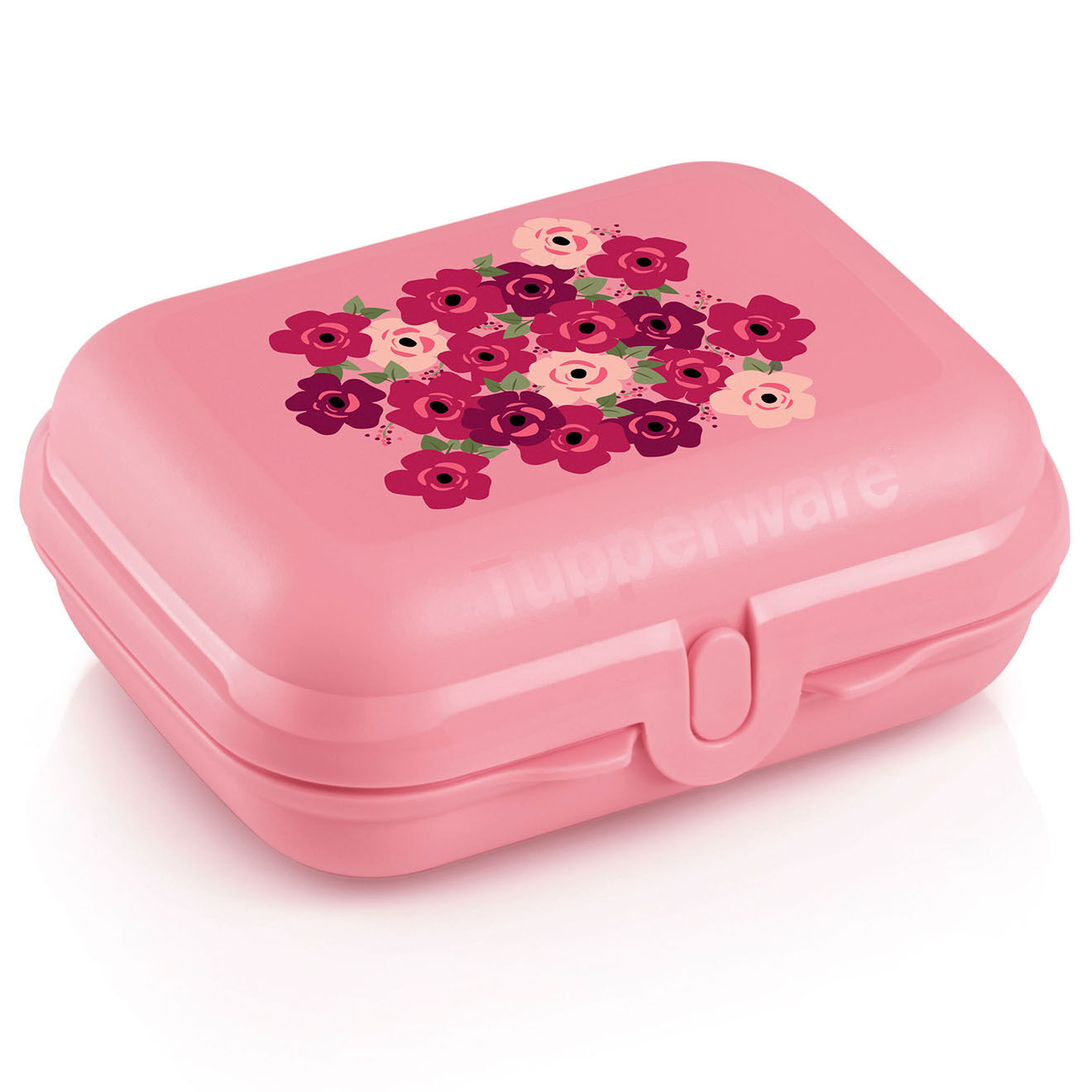 Tupperware Boite à sandwich rose motif fleuri  -  12.5x8.5x5.5 cm