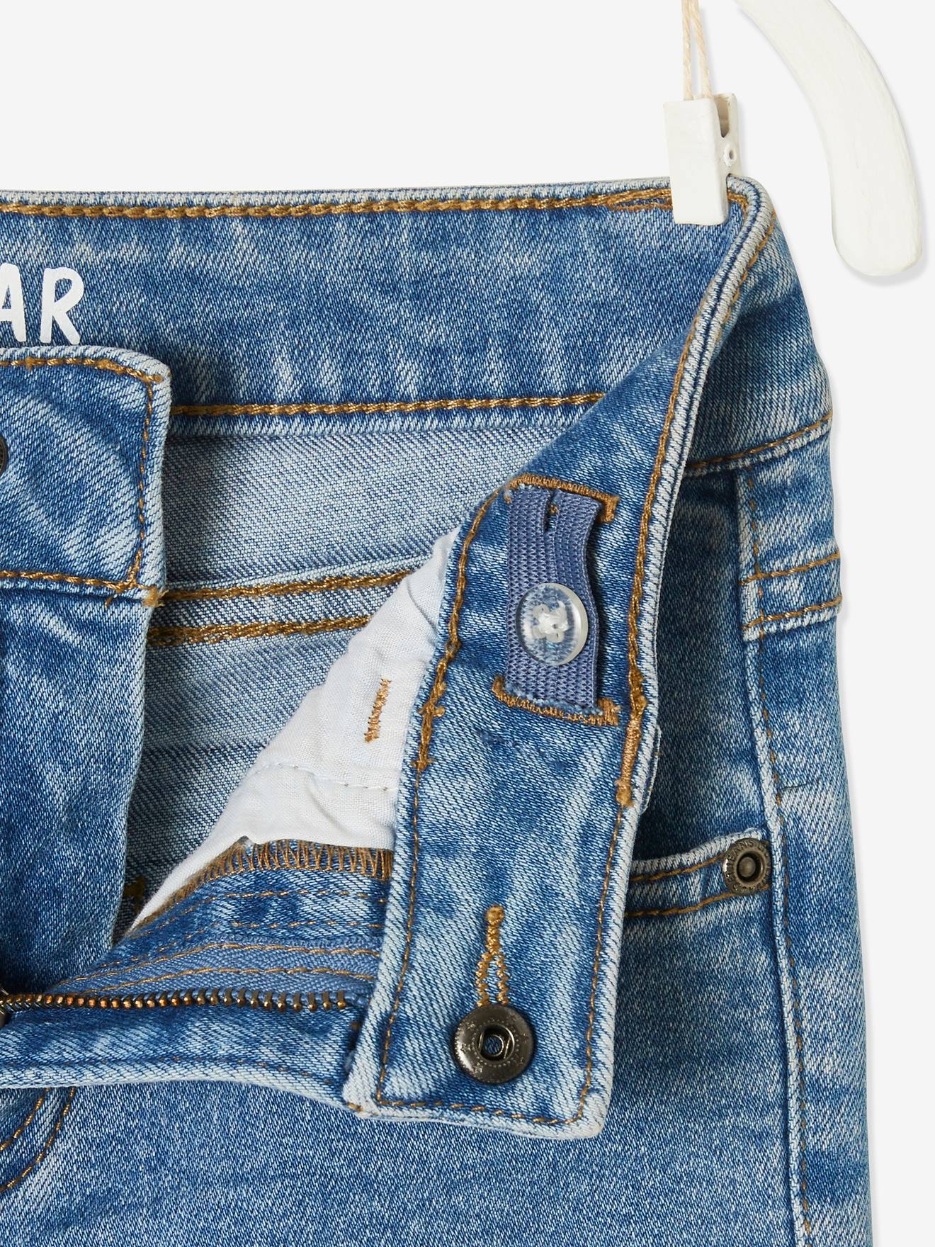 Calça jeans folgada com efeito desgastado, para meninos, lavagem azul escura.