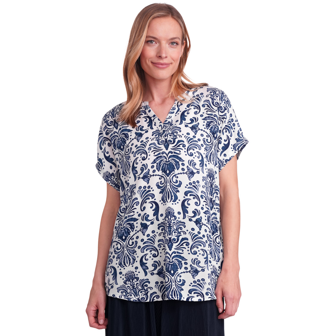 Gina Benotti Damen Bluse aus Viskose blau / weiss