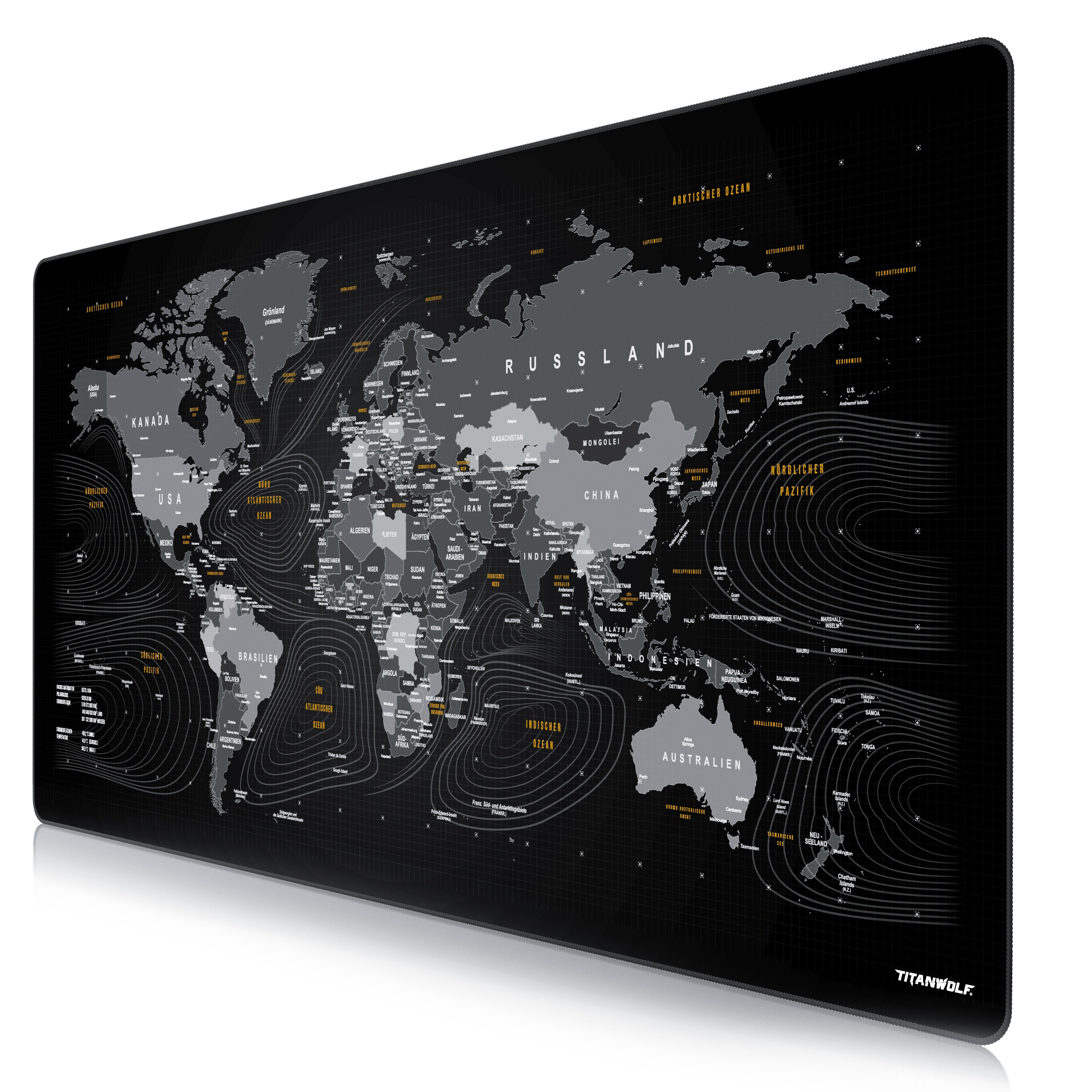 Titanwolf Gaming Mauspad, XXXL Speed Mousepad 1200 x 600 mm, Geschwindigkeit & Präzision, Weltkarte deutsch