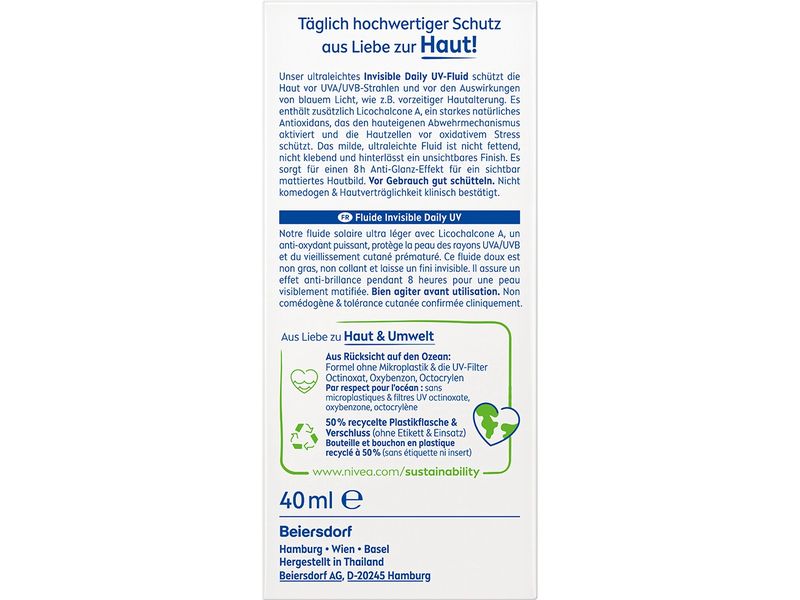 NIVEA SUN Sonnencreme UV Face Invisible LSF 50  40 ml Ultraleichtes Fluid sorgt für sofortigen Schutz vor UVA und UVB-Strahlen