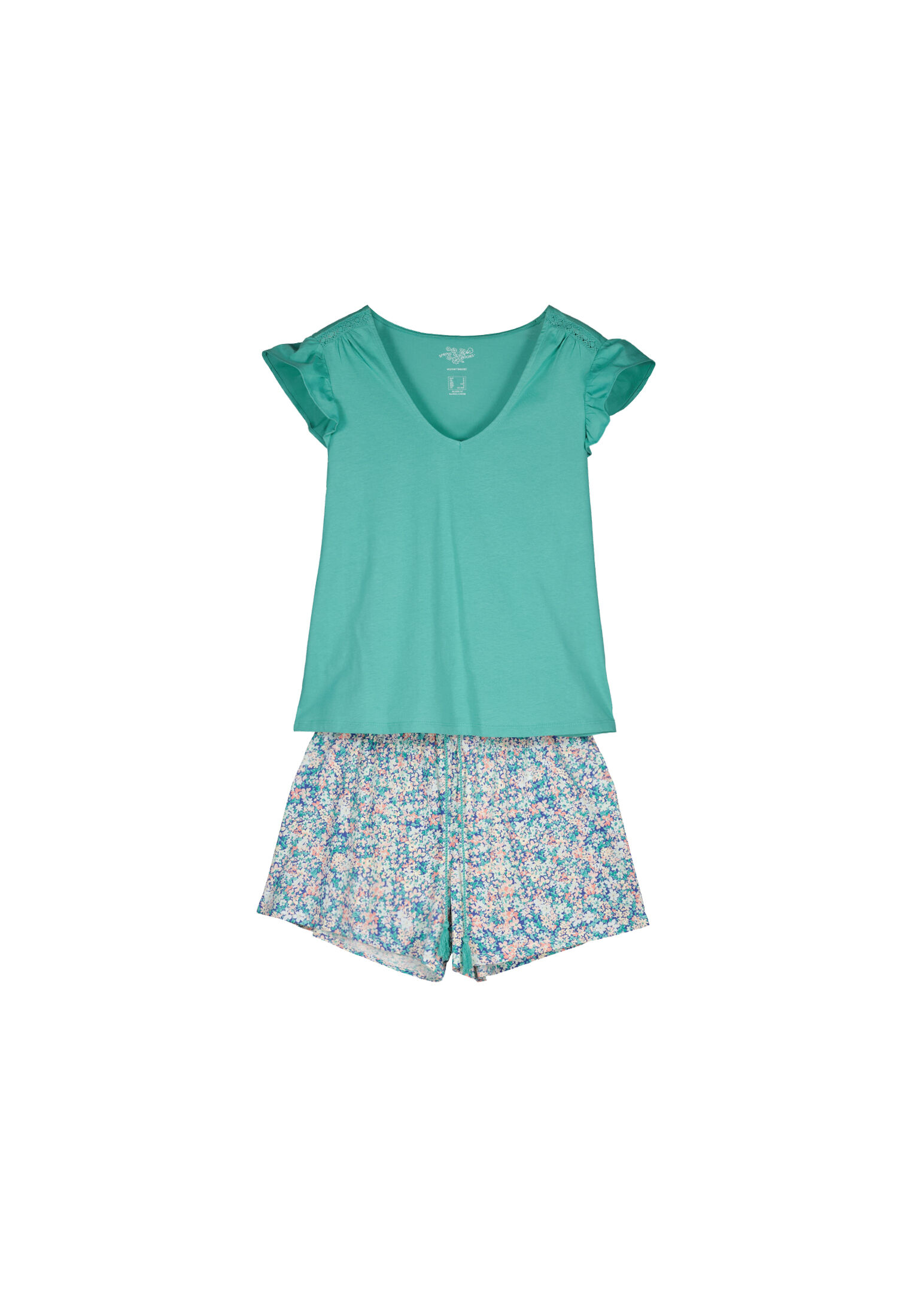 Pijama curto floral 100% algodão - verde