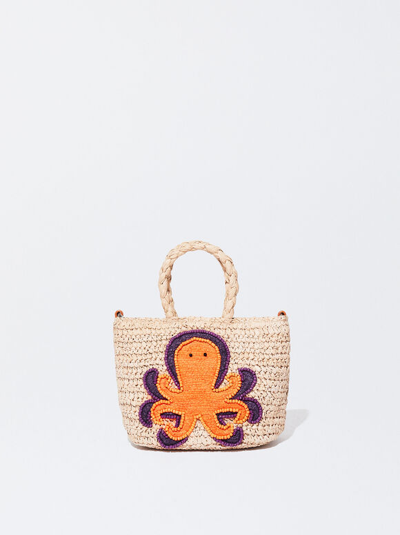Bolso Mini De Paja Pulpo - Violeta