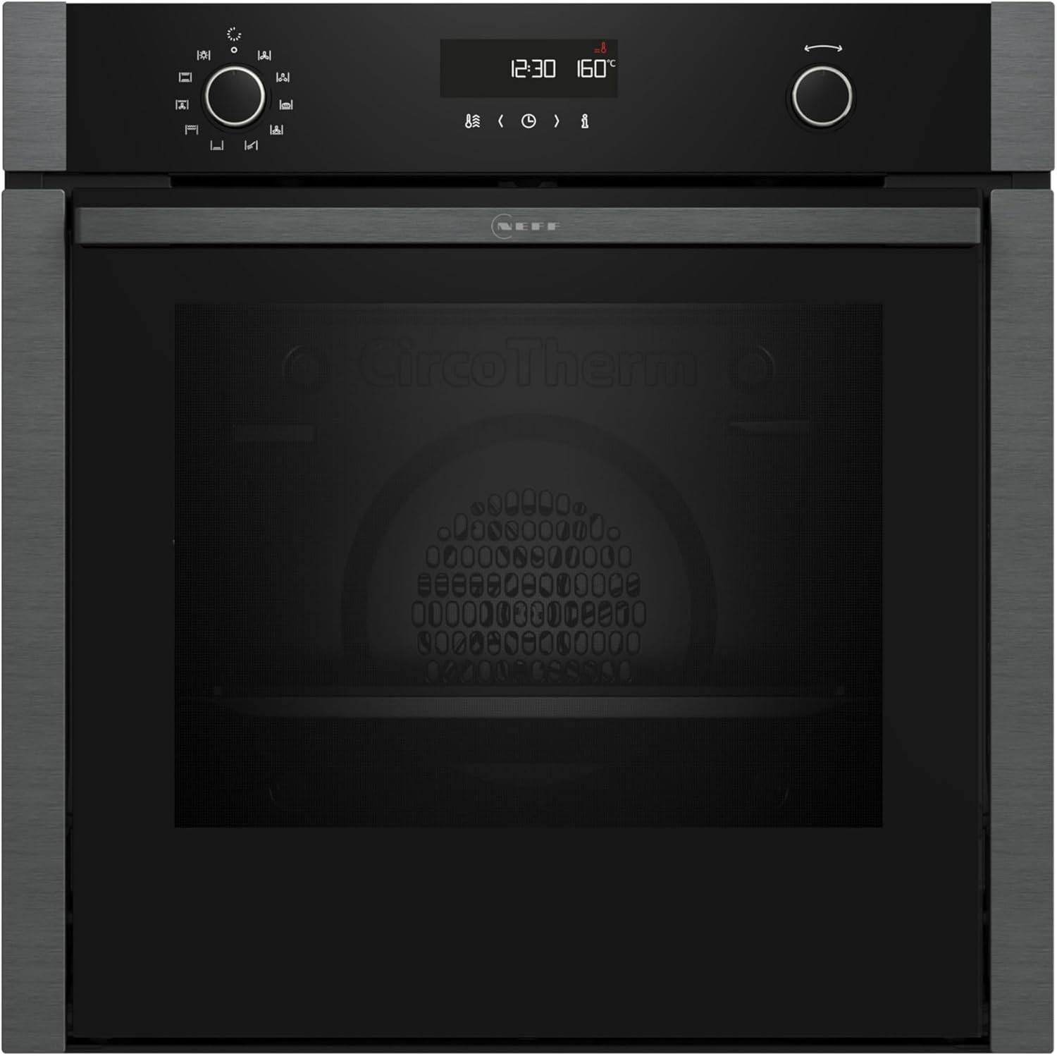 NEFF B5ACH7HG3, N50, Einbau-Backofen 60 x 60 cm, Made in Germany, LCD Display ohne Knebel, Slide und Hide, 8 Beheizungsarten, CircoTherm, Pyrolyse und EasyClean, Graphite Grey