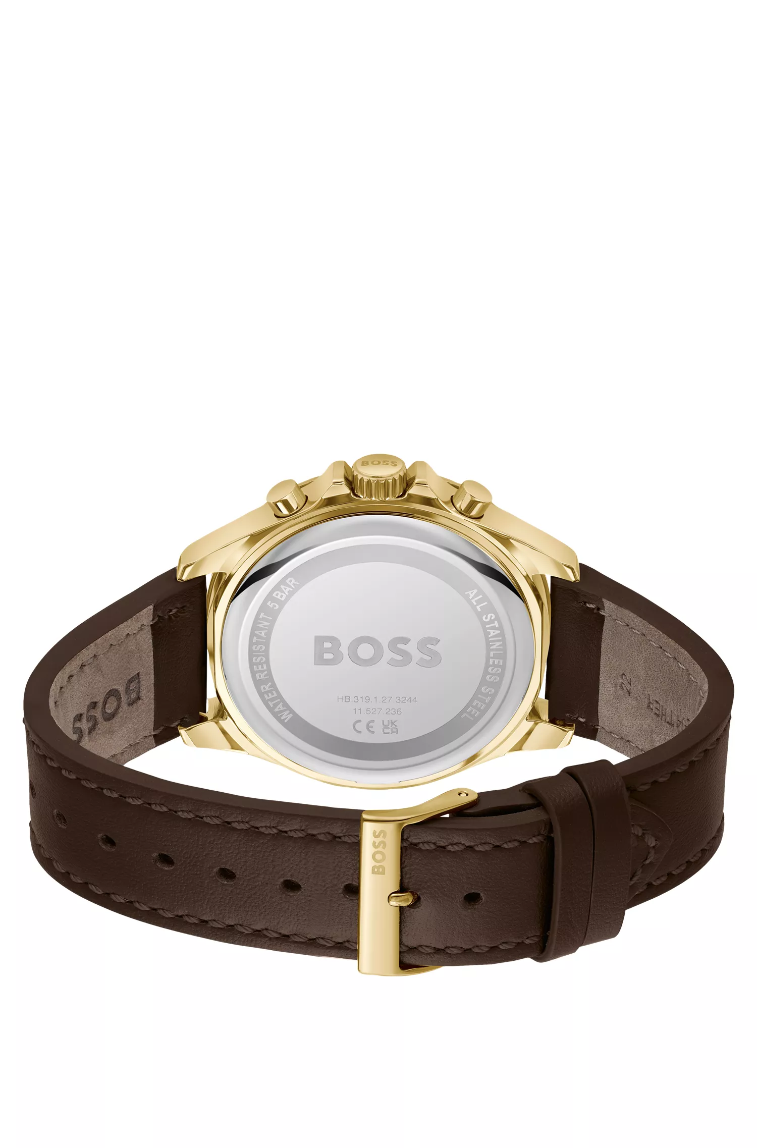 Relógio BOSS Black-Chrongraph com pulseira de couro marrom