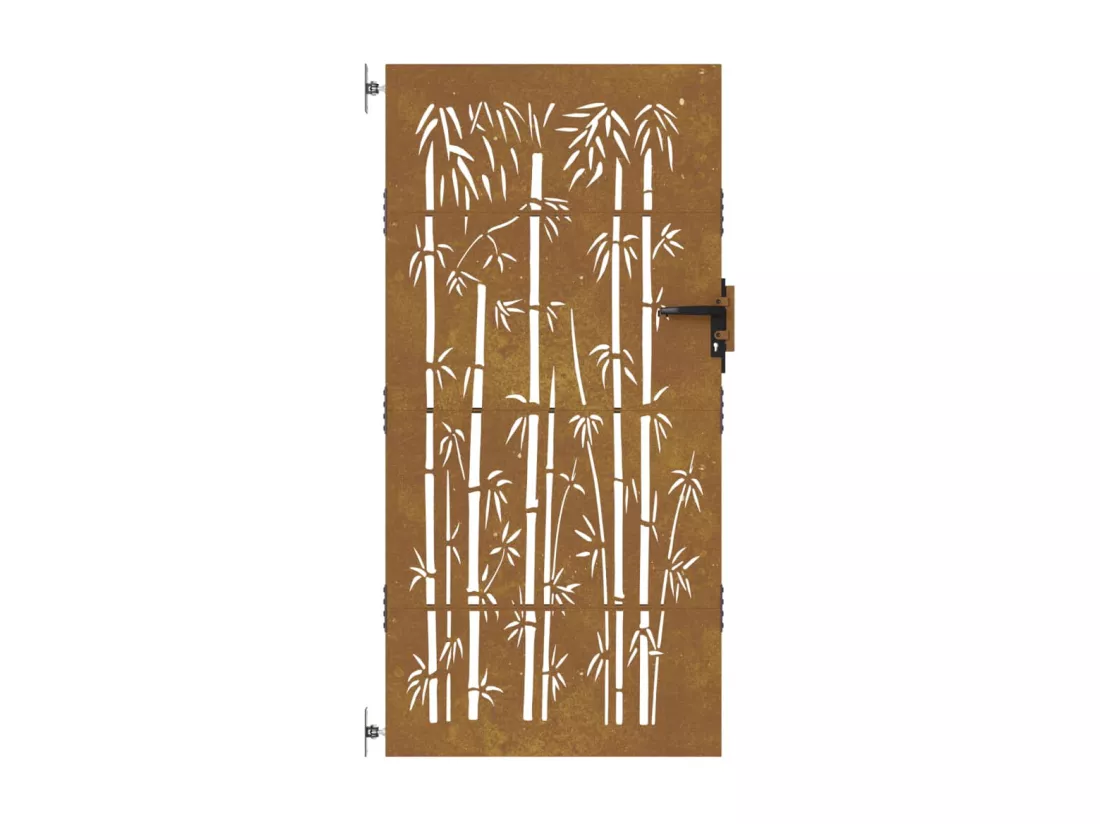 Portail de jardin 85x175 cm acier corten design de bambou